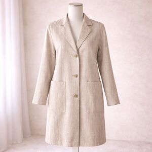 Linen Blend Minimalist Chore Coat Beige Neutral Lagenlook Jacket XS